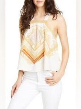 Free People | NWT Cream Halter Style Tank with Bandana Scarf Print